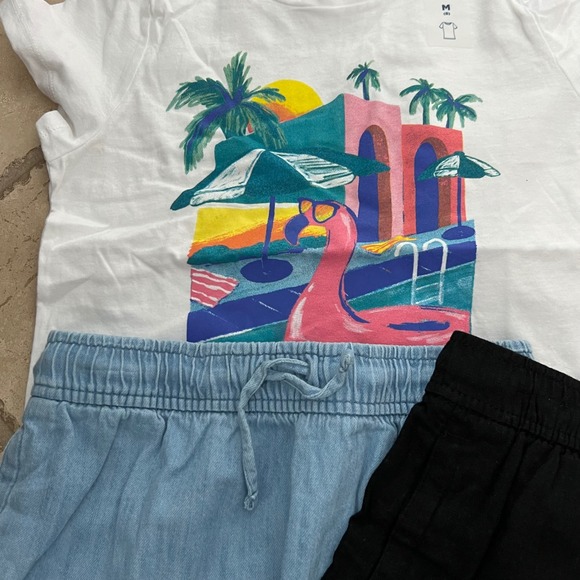 Old Navy Girls 4pc Summer Outfit LOT Size M 8 Flamingo Tees & Skirts NEW Linen - Picture 9 of 9